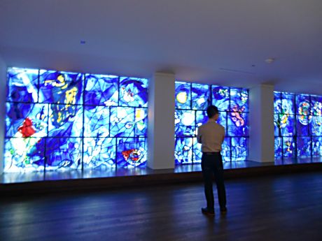 Look for Marc Chagall's windows at the east end of the Art Institute of Chicago 