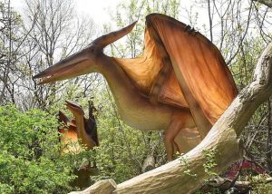 A couple of Pteranodons guard a Brookfield Zoo nature trail where dinosaurs and dragons lurk. Brookfield Zoo photo