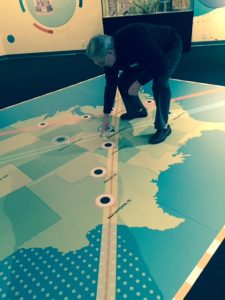 At the Adler's "Chasing Eclipses" exhibit, astronomer Larry Ciupik points out where Carbondale is on the 2017 eclipse path that goes from left to right. It is bisected by the eclipse path that will run from southeast to north west in 2024. 