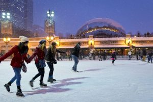 Skaters at the McCormick Tribune Ice Rink in Millennium Park. City of Chicago photo