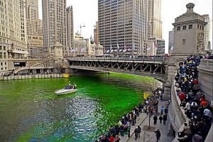 Chicago turns its river green in honor of St. Patrick's Day. Photo complements City of Chicago