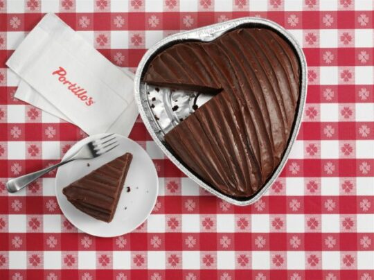 Instead of a heart-shaped box of candy, be original and think Portillo's justly famous chocolate cake. (Wagstaff Chicago photo)