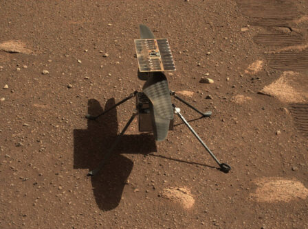 NASA’s Ingenuity Mars helicopter is seen in a close-up taken by Mastcam-Z, a pair of zoomable cameras aboard the Perseverance rover. This image was taken on April 5, 2021, the 45th Martian day, or sol, of the mission. (photo credits: NASA/JPL-Caltech/ASU)